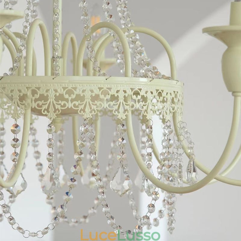 Lampadario in cristallo nordico, vernice artigianale, luce da soffitto color crema