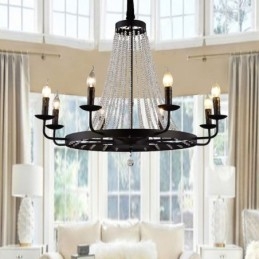 Lampadario a sospensione in cristallo vintage, lampadario a candela in ferro nero