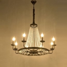 Lampadario a sospensione in cristallo vintage, lampadario a candela in ferro nero