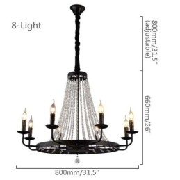 Lampadario a sospensione in cristallo vintage, lampadario a candela in ferro nero