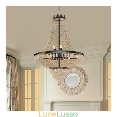 Lampadario di cristallo classico stile impero nero lampada a sospensione 9 luci Lampadario di cristallo classico stile impero nero lampada a sospensione 9 luci
