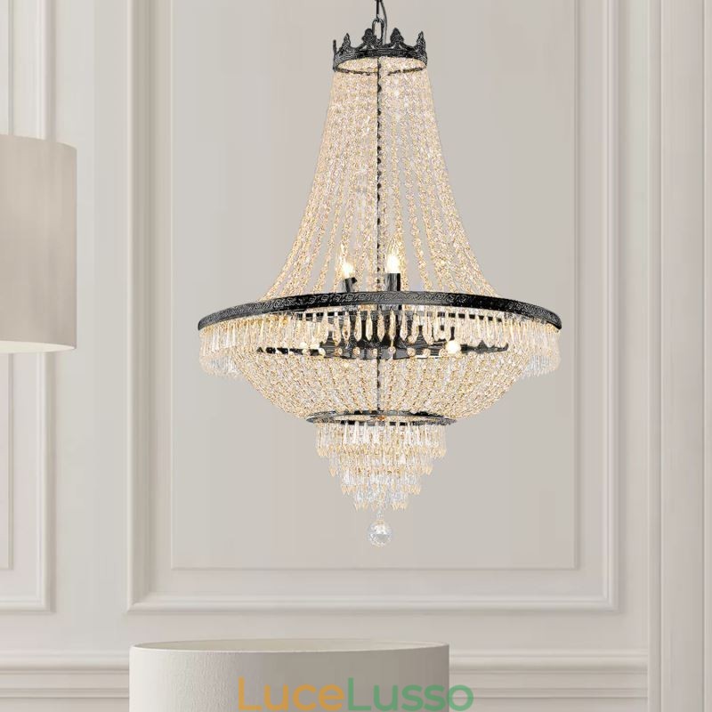 Lampadario di cristallo classico stile impero nero lampada a sospensione 9 luci