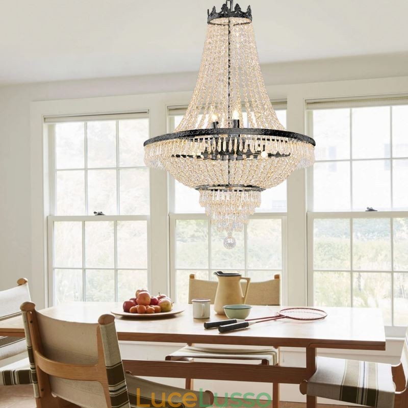 Lampadario di cristallo classico stile impero nero lampada a sospensione 9 luci
