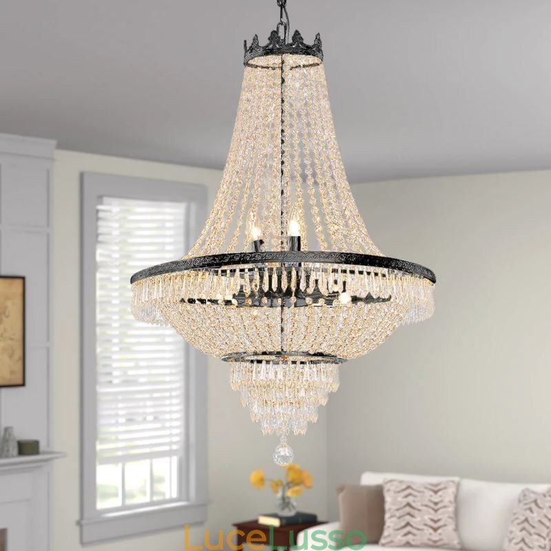 Lampadario di cristallo classico stile impero nero lampada a sospensione 9 luci