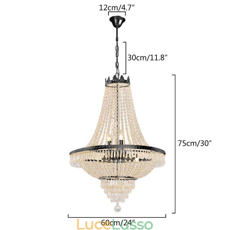 Lampadario di cristallo classico stile impero nero lampada a sospensione 9 luci