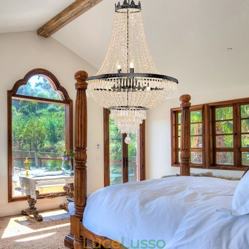 Lampadario di cristallo classico stile impero nero lampada a sospensione 9 luci
