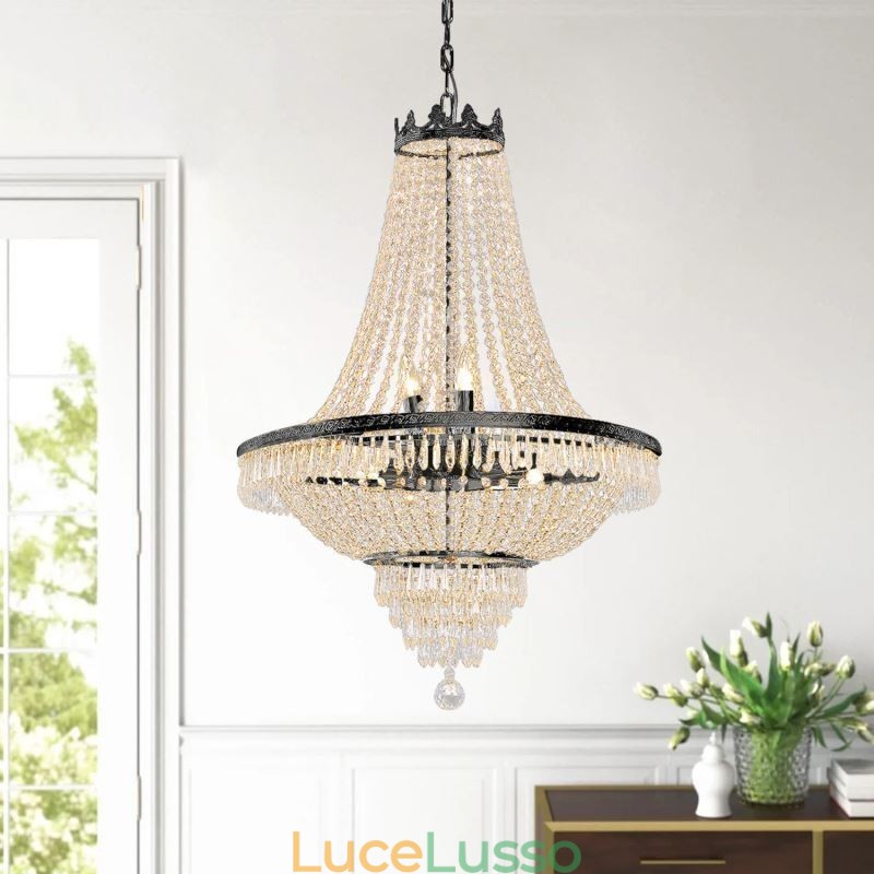 Lampadario di cristallo classico stile impero nero lampada a sospensione 9 luci