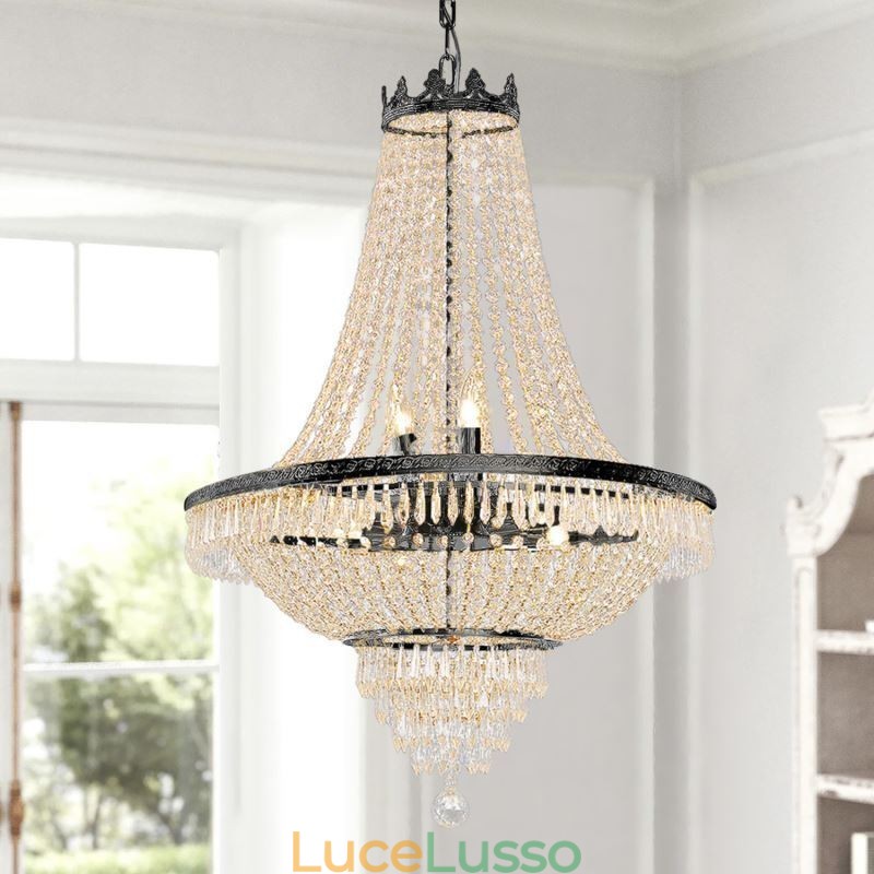 Lampadario di cristallo classico stile impero nero lampada a sospensione 9 luci
