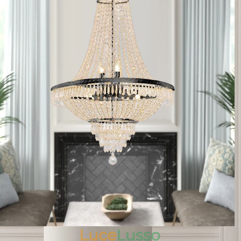 Lampadario di cristallo classico stile impero nero lampada a sospensione 9 luci