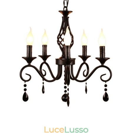 Lampadario rustico in ferro battuto 5 luci Lampadario rustico in ferro battuto 5 luci