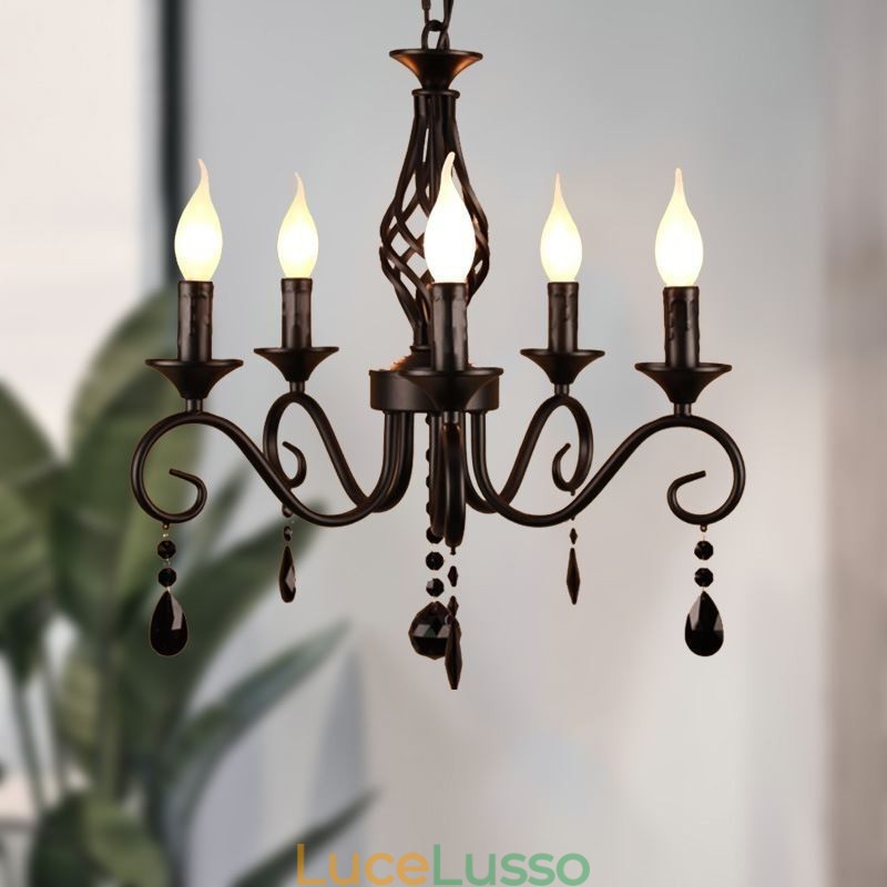Lampadario rustico in ferro battuto 5 luci