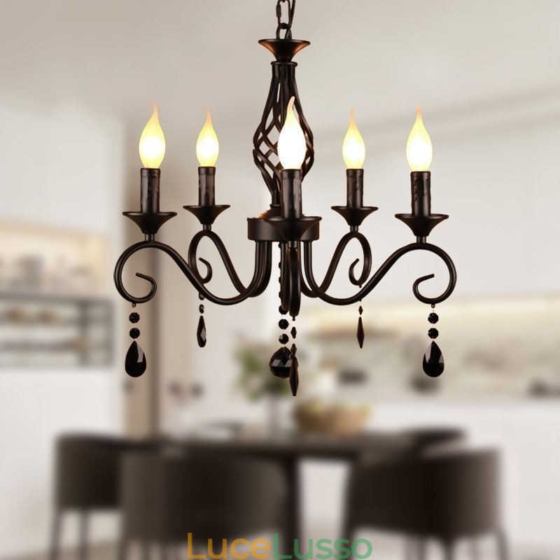 Lampadario rustico in ferro battuto 5 luci