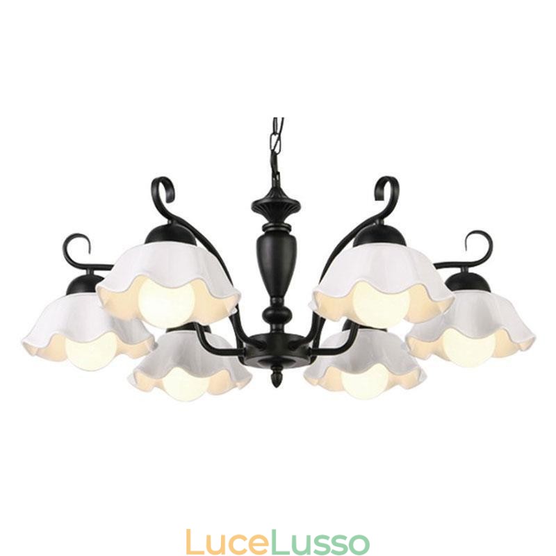 Lampadario a sospensione in ferro nordico con paralume in vetro a forma di fiore