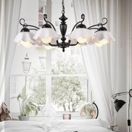 Lampadario a sospensione in ferro nordico con paralume in vetro a forma di fiore