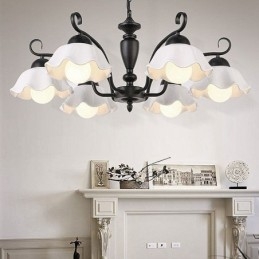 Lampadario a sospensione in ferro nordico con paralume in vetro a forma di fiore