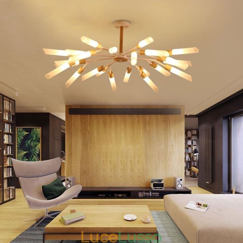 Lampada a sospensione nordica moderna in legno massello