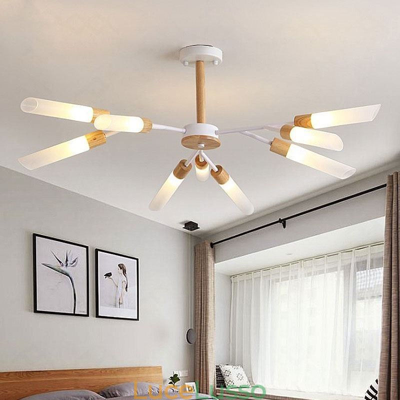 Lampada a sospensione nordica moderna in legno massello