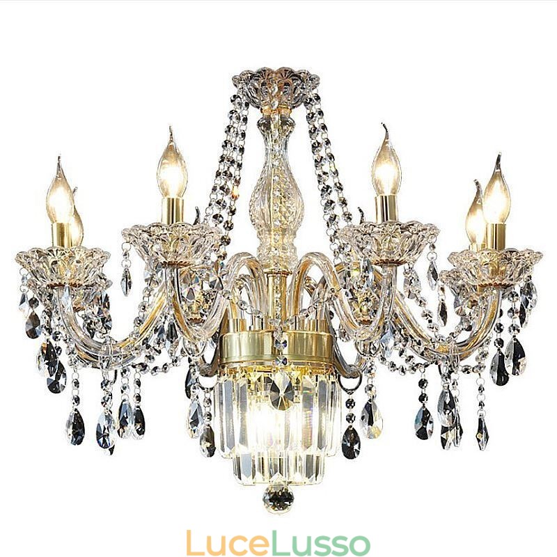 Grande lampadario di cristallo, lampada a sospensione classica europea