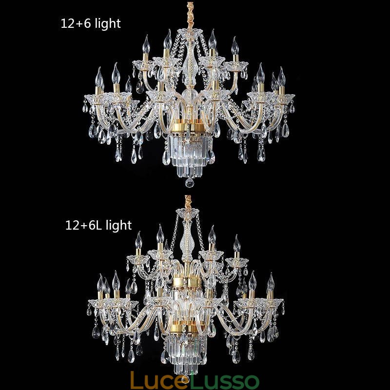 Grande lampadario di cristallo, lampada a sospensione classica europea