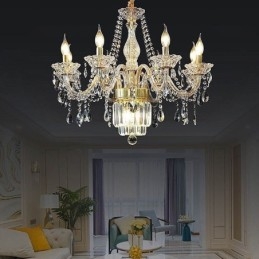 Grande lampadario di cristallo, lampada a sospensione classica europea