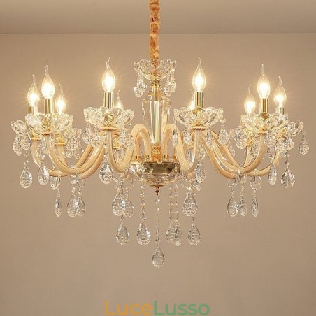 Elegante lampadario di cristallo in stile europeo, lampada a sospensione in vetro Elegante lampadario di cristallo in stile europeo, lampada a sospensione in vetro