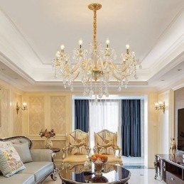 Elegante lampadario di cristallo in stile europeo, lampada a sospensione in vetro