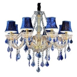Lampadario di cristallo europeo di lusso con luce pendente blu
