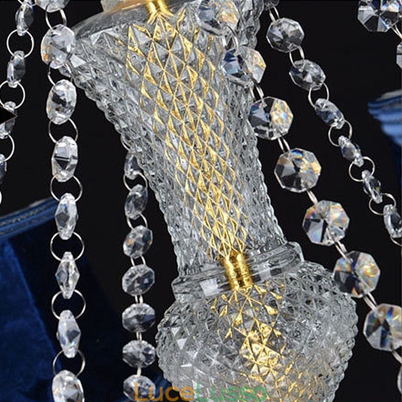 Lampadario di cristallo europeo di lusso con luce pendente blu