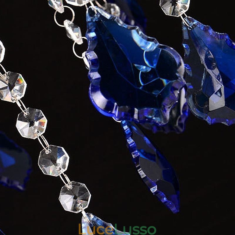 Lampadario di cristallo europeo di lusso con luce pendente blu
