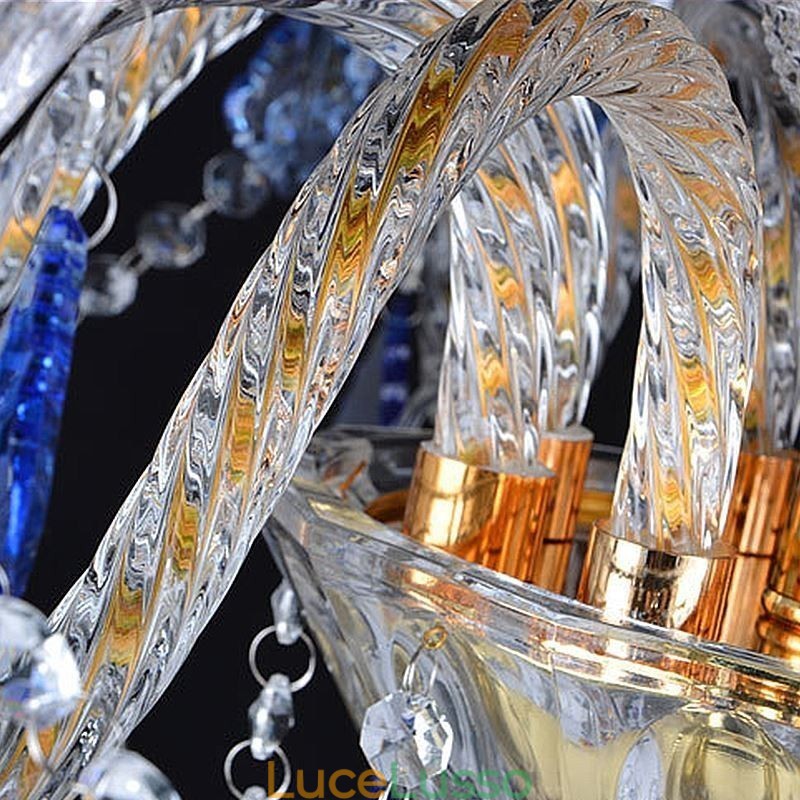 Lampadario di cristallo europeo di lusso con luce pendente blu