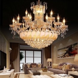 Grande lampadario di cristallo di lusso, plafoniera europea in oro