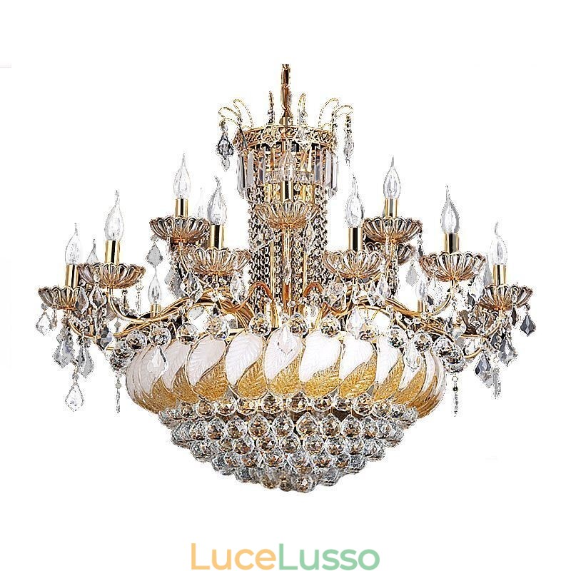 Grande lampadario di cristallo di lusso, plafoniera europea in oro