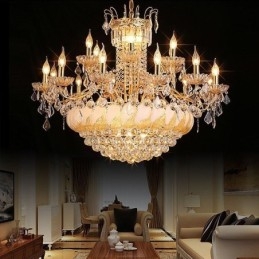 Grande lampadario di cristallo di lusso, plafoniera europea in oro