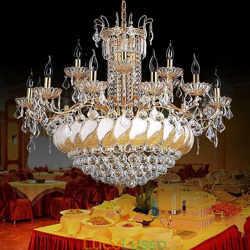 Grande lampadario di cristallo di lusso, plafoniera europea in oro