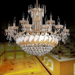 Grande lampadario di cristallo di lusso, plafoniera europea in oro