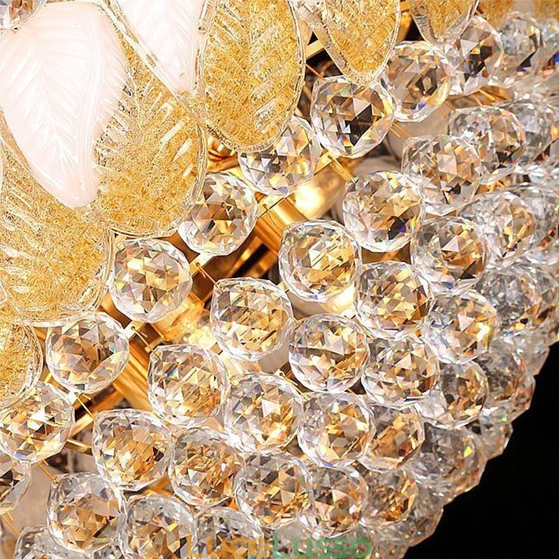 Grande lampadario di cristallo di lusso, plafoniera europea in oro