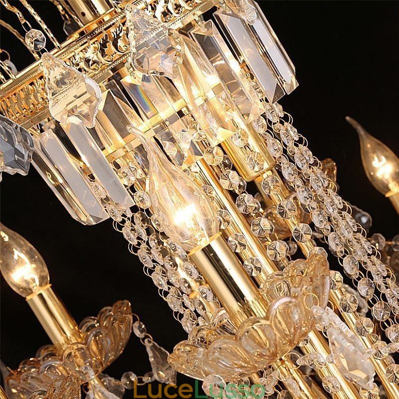 Grande lampadario di cristallo di lusso, plafoniera europea in oro
