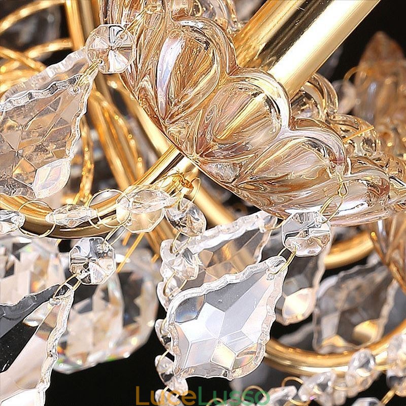 Grande lampadario di cristallo di lusso, plafoniera europea in oro