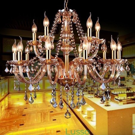 Lampadario di cristallo europeo elegante grande lampada a sospensione ambra Lampadario di cristallo europeo elegante grande lampada a sospensione ambra