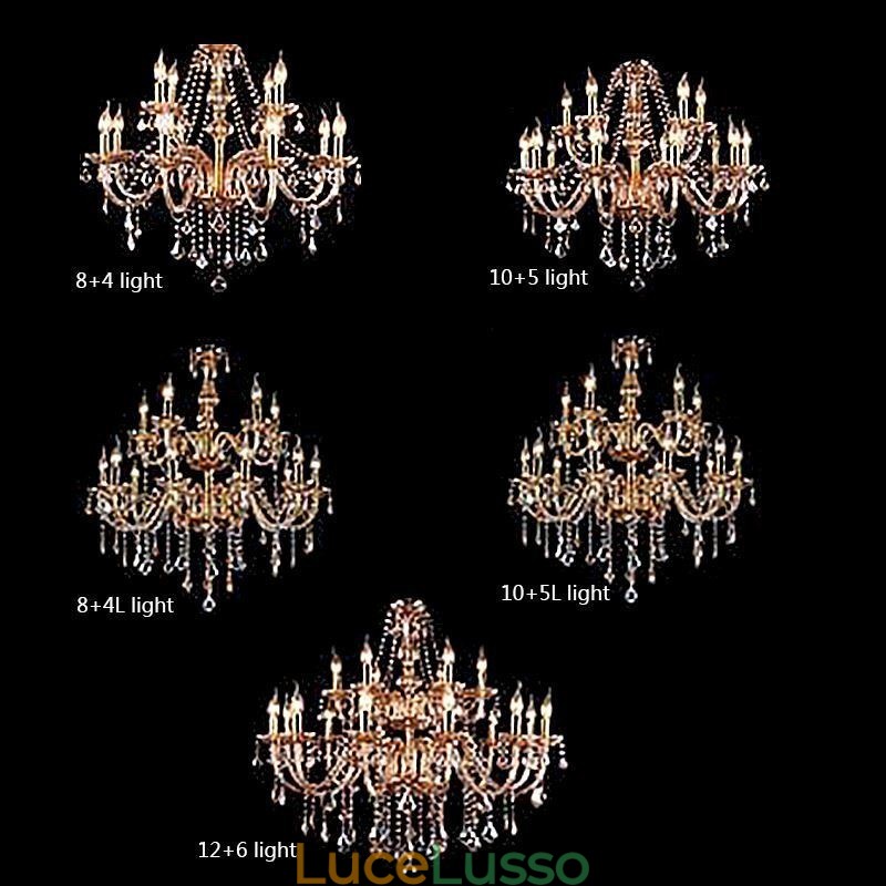 Lampadario di cristallo europeo elegante grande lampada a sospensione ambra