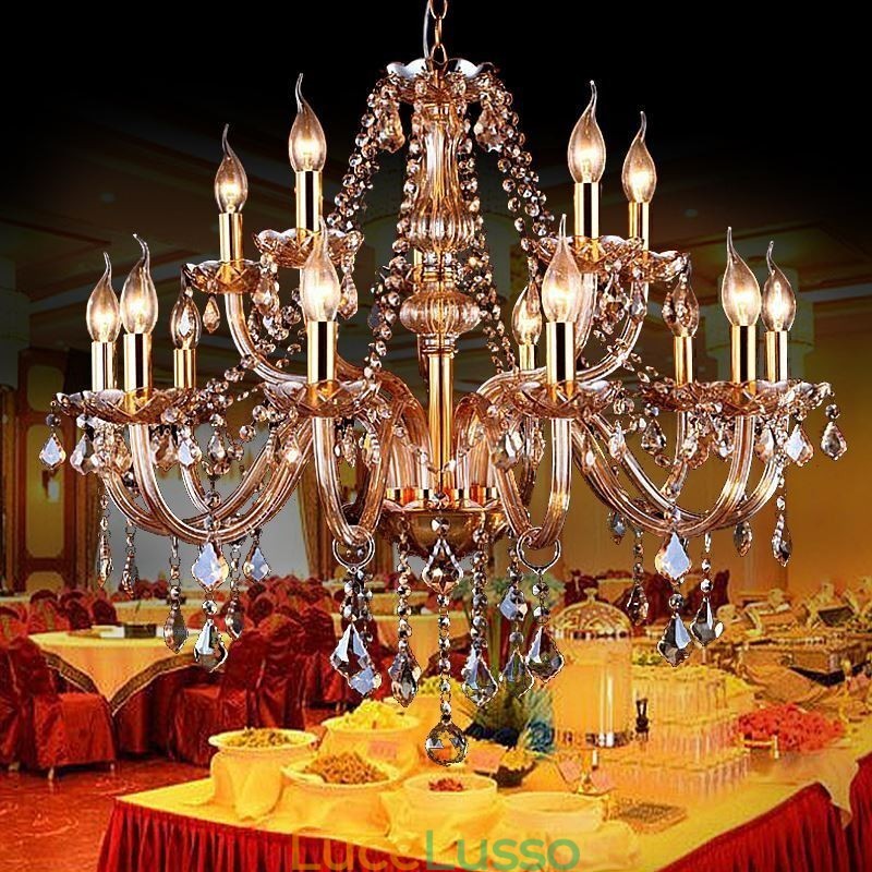 Lampadario di cristallo europeo elegante grande lampada a sospensione ambra