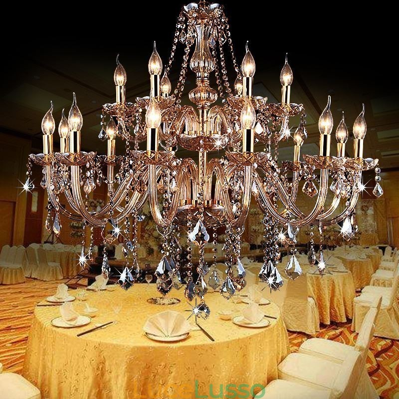 Lampadario di cristallo europeo elegante grande lampada a sospensione ambra