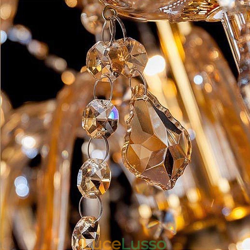 Lampadario di cristallo europeo elegante grande lampada a sospensione ambra