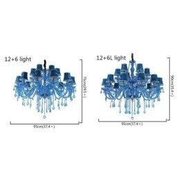 Grande lampadario di cristallo europeo con luce pendente di colore blu estetico