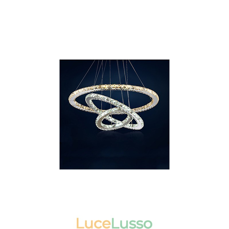 Lampade a sospensione Ambra e trasparente K9 Lampadario in cristallo Luci Illuminazione con 3 anelli