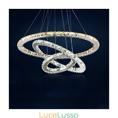Lampade a sospensione Ambra e trasparente K9 Lampadario in cristallo Luci Illuminazione con 3 anelli Lampade a sospensione Ambra e trasparente K9 Lampadario in cristallo Luci Illuminazione con 3 anelli