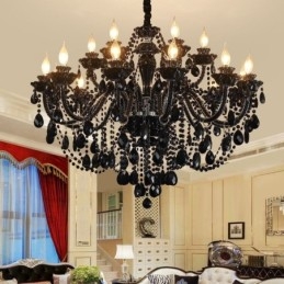 Lampadario di cristallo di lusso in stile europeo, luce pendente nera