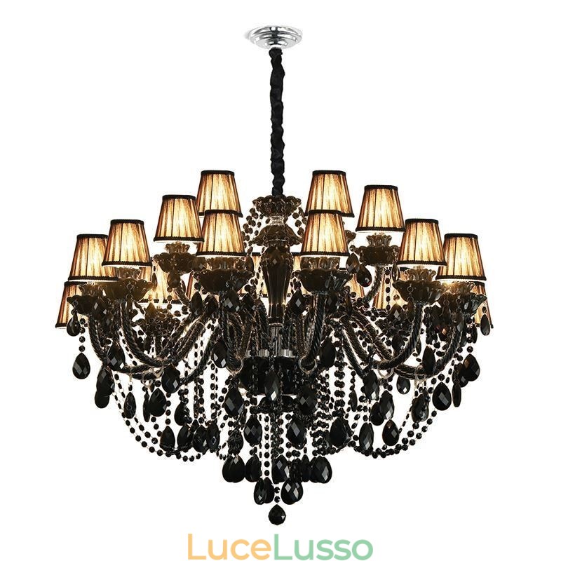 Lampadario di cristallo di lusso in stile europeo, luce pendente nera