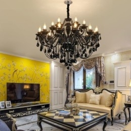 Lampadario di cristallo di lusso in stile europeo, luce pendente nera