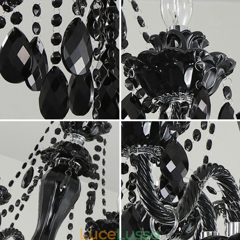 Lampadario di cristallo di lusso in stile europeo, luce pendente nera
